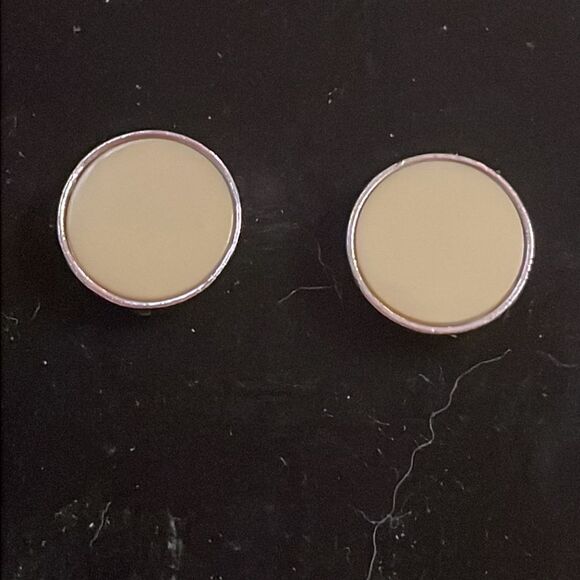 Antique-1910-30-Art Deco round silver tone cream color celluloid snap cuff links - Picture 2 of 11